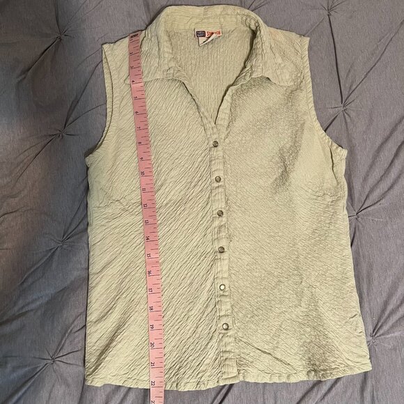 Faded Glory Stretch Women Medium Light Green Sleeveless Button Up Shirt - Picture 3 of 7